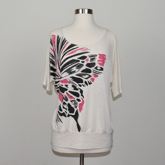 INC International Concepts Tops - INC Ivory Tee - colorful butterfly blouse Size M